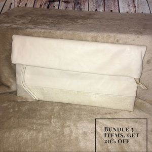 White ivory leather glitter zip clutch wallet